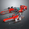 Red Mechanical Weapon Design With Dual Barrels And Metallic Components 3d model