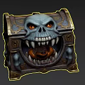 Game Movie Character Skull Treasure Chest With Open Mouth Sharp Teeth And Glowing Eyes