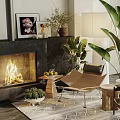 Cozy Living Room Interior With Two Chairs Side Table Fireplace Green Plants And Rug