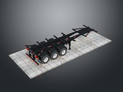 Car Parts Heavy Duty Trailer Chassis with Multiple Wheels and Gray Platform 3d model