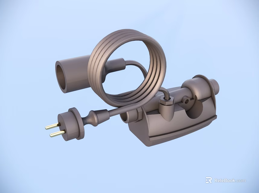 Black Electrical Power Adapter with Coiled Cable and Two Prong Plug 3d model 