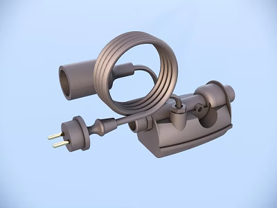 Black Electrical Power Adapter with Coiled Cable and Two Prong Plug 3d model
