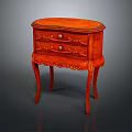 Orange Wooden Bedside Table With Two Drawers And Carved Curved Legs