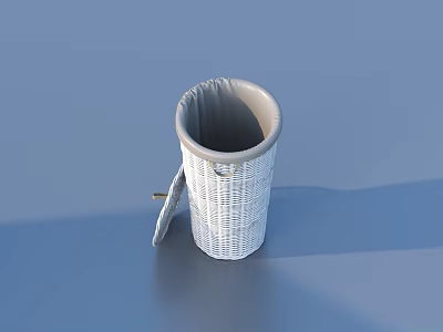White Woven Trash Bin With Flip Lid For Home Bathroom Decoration 3d model