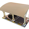 Modern Outdoor Carport Design With Curved Roof And Black SUV Vehicle
