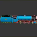Blue Steam Train Model With Number 4 Black Coal Bin And Red Accents
