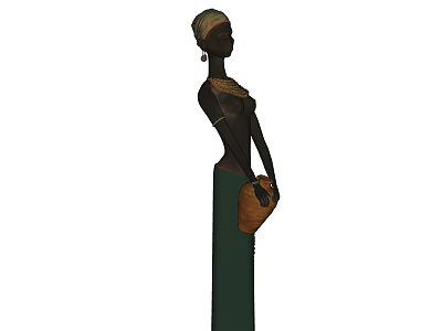 African Inspired Decorative Figurine Set With Headwrap Green Attire And Basket 3d model