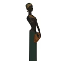 African Inspired Decorative Figurine Set With Headwrap Green Attire And Basket