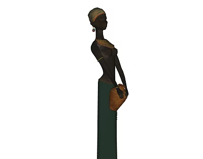 African Inspired Decorative Figurine Set With Headwrap Green Attire And Basket 3d model