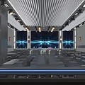 Modern Bar Interior With Wooden Ceiling Blue Lighting Barrel Seats Large Screen And Wine Racks