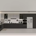 Modern Kitchen Interior With Black White Cabinets And Stainless Steel Appliances