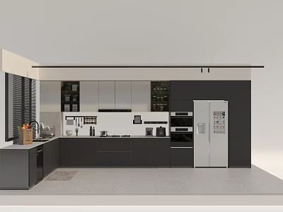 Modern Kitchen Interior With Black White Cabinets And Stainless Steel Appliances 3d model