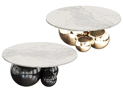 Modern Coffee Table With Marble Top And Metal Sphere Base In Gold Black 3d model