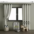 White Decorative Curtains With Geometric Patterns In Kids Room Window Setup 3d model