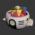 Fun Cartoon Character Riding White Vehicle With Orange Beard Red Yellow Clothes Black Stripes