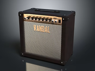 YAMAHA Portable Amplifier With Black And Gold Design Control Knobs Mesh Front Panel 3d model