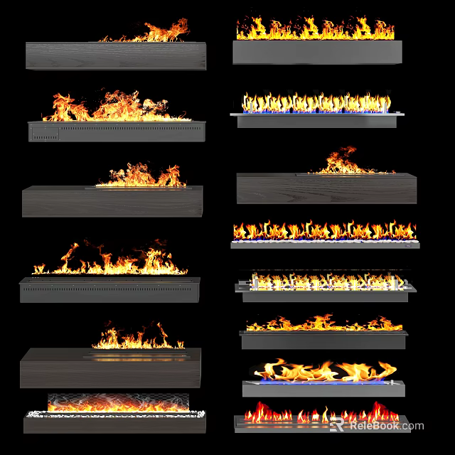 Modern Fireplace Designs With Various Styles And Realistic Burning Flames 3d model