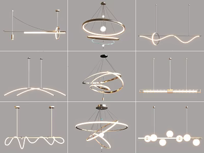 Modern Lighting Combinations Featuring Various Pendant Light Shapes For Home Interior Design 3d model