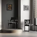Modern Interior Featuring Two Stylish Chairs Decorative Paintings And Window Blinds 3d model