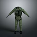 Green Tactical Coverall Workwear Featuring Functional Vest And Multiple Pockets 3d model
