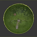 Grassy Hill With Hobbit House Round Green Door Red Chimney And Stone Path