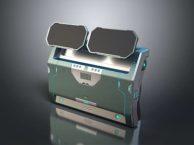 Tech Console Machine With Two Black Panels Gray Blue Design Buttons And Indicator Lights 3d model