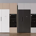 Modern Kitchen Refrigerators and Freezers with White Black Design and Integrated Cabinets