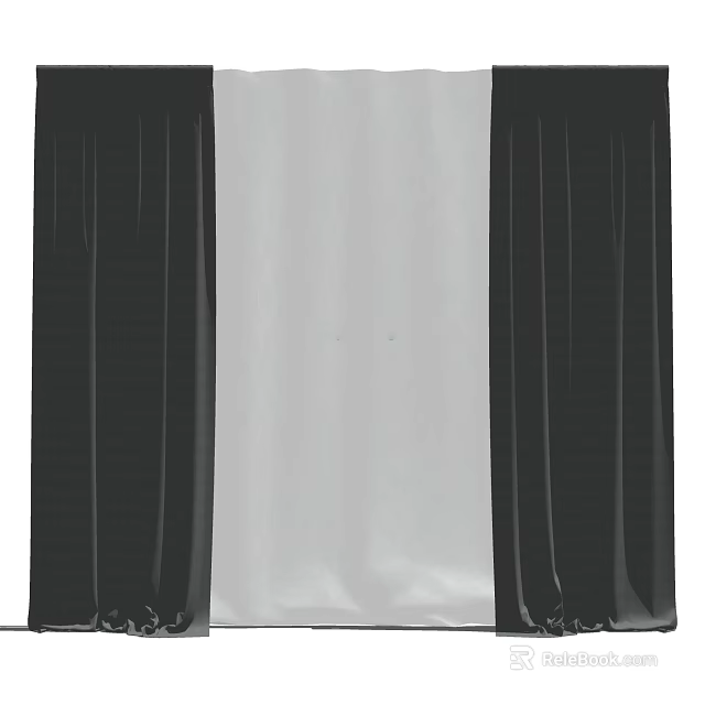 Black And White Curtains With Sheer Middle Panel For Home Window Decor 3d model 