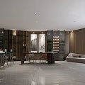 Modern Luxurious Clubhouse Interior With Wine Racks Reception Desk And Floor to Ceiling Windows