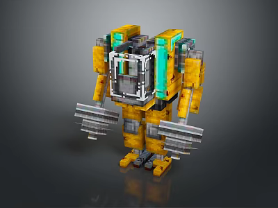 Mechanical Game Movie Character With Yellow Green Armor And Robot Arms Design 3d model