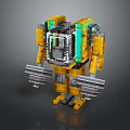 Mechanical Game Movie Character With Yellow Green Armor And Robot Arms Design