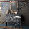 Rustic Entryway Console Table With Mirror Decorative Items Stool And Jute Rug