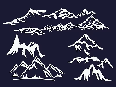White Mountain Pattern Wall Decor On Dark Blue Background For Home Decoration 3d model