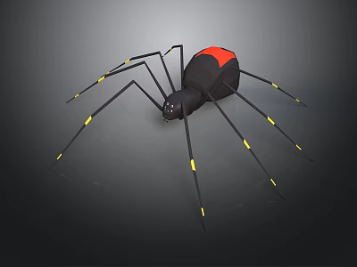 Detailed Black Spider With Red Marked Body And Yellow Striped Legs 3d model