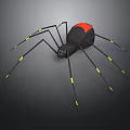 Detailed Black Spider With Red Marked Body And Yellow Striped Legs