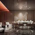 Elegant Chinese Private Dining Room With Round Dining Table Comfortable Chairs And Landscape Decor