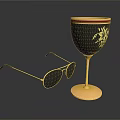 White Sunglasses With Gold Frame And Black Goblet Featuring Golden Decoration