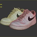 White Perforated Sneakers With Black Logo Gray Laces And Colorful Sole Splatters