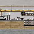 Coffee Shop Interior With Wooden Counter Hanging Lights Coffee Machine And Pastry
