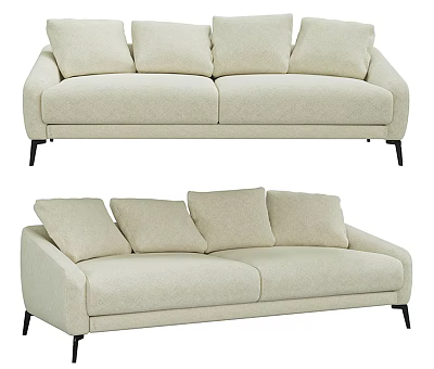 Modern Beige Fabric Two Seater Sofa With Black Legs And Soft Cushions 3d model