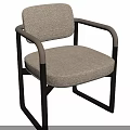 Modern Single Chair With Beige Fabric Seat Light Brown Armrests And Black Metal Frame