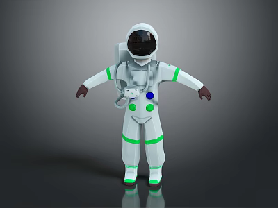 Woman In White Astronaut Suit With Green Stripes And Helmet Design 3d model