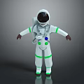 Woman In White Astronaut Suit With Green Stripes And Helmet Design