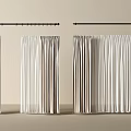 White Sheer Curtains In Three Different Styles Hanging On Black Rod 3d model