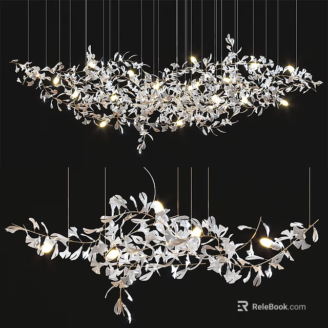 Modern Illuminated Chandelier With Intricate Leaf Design And Silver Decorative Elements 3d model