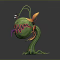 Fantasy Cartoon Plant With Green Body Open Mouth Sharp Teeth And Colorful Petals