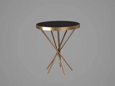 Stylish Round Black Side Table with Golden Crossed Metal Legs 3d model
