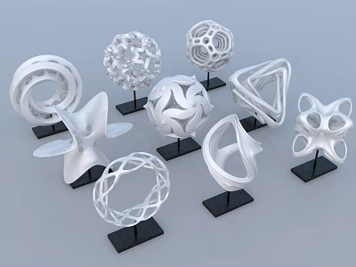 Modern Abstract White Geometric Ornament Set With Black Bases For Home Decor 3d model