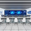 Modern Control Room With Large Digital Video Wall And Multiple Control Desks 3d model