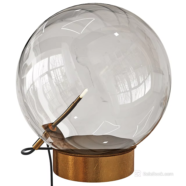 Modern Table Lamp With Transparent Spherical Lampshade Golden Base And Metal Pole 3d model 